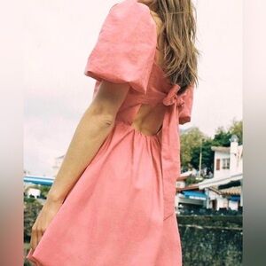 LINEN BLEND BOW MINI DRESS. NWT